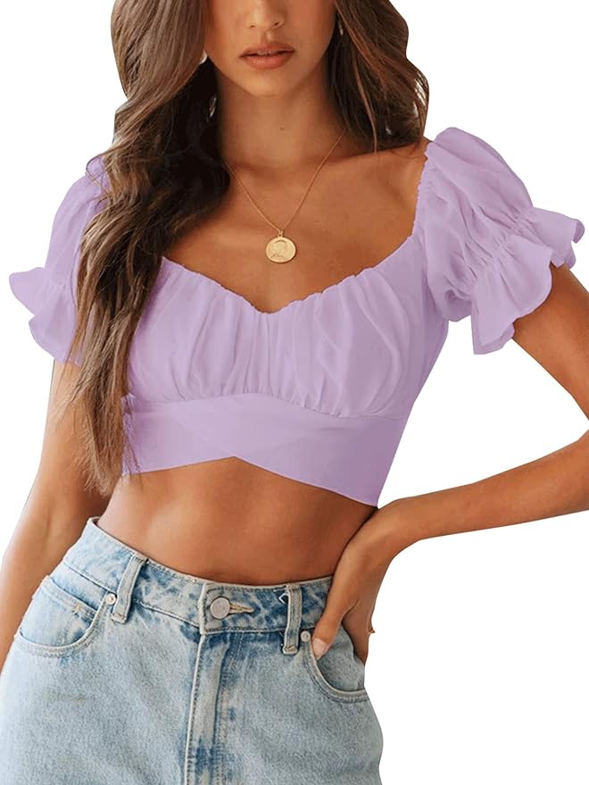 SHIRT, Women's Ruffle Crop Top