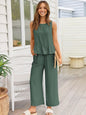 PANT SET, Two piece soft linen crop tank and pants set